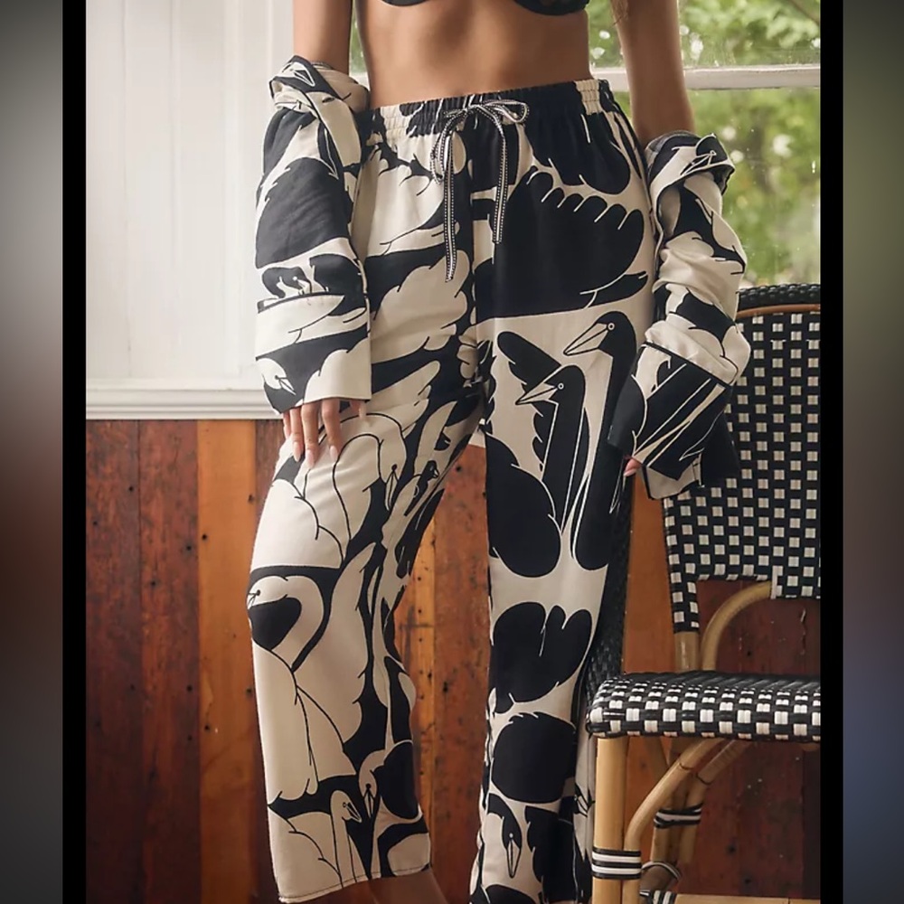 Anthropologie Cecilia Pettersson Swan Print Flannel Lounge Pajama Pants XS